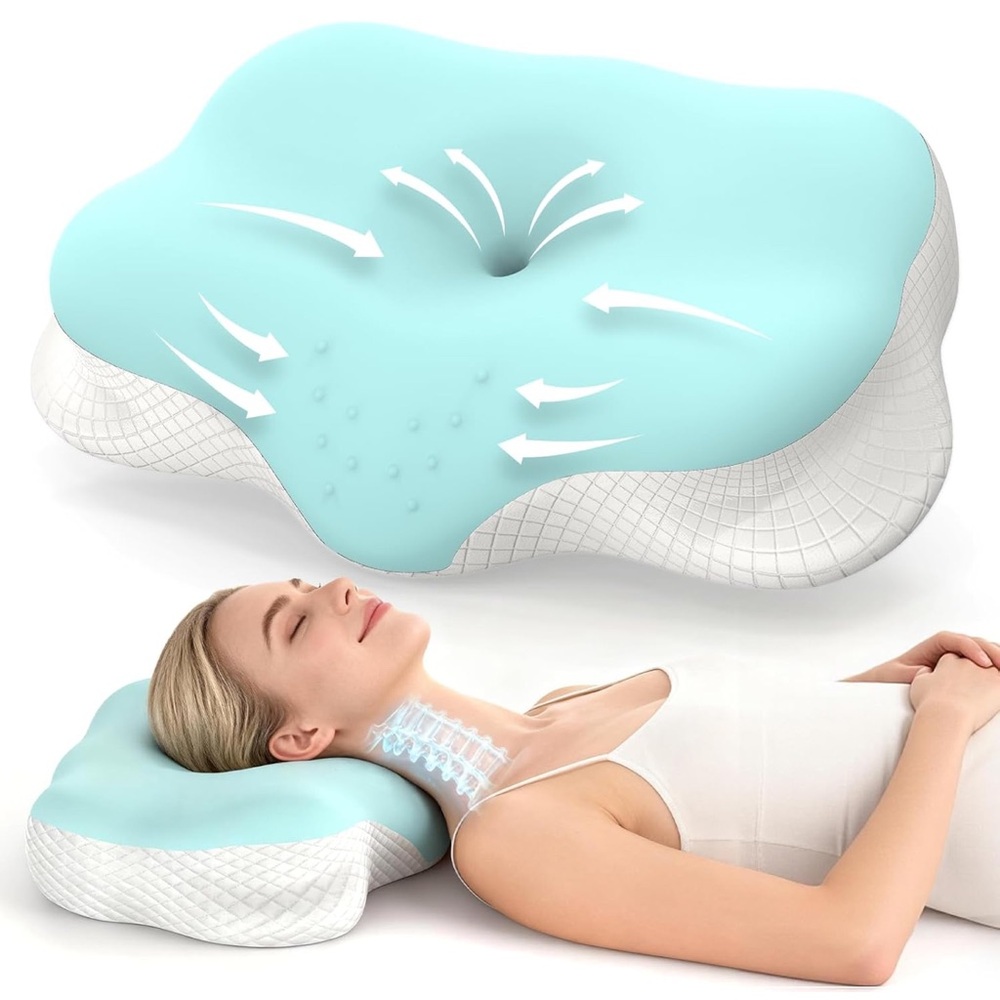 Ergonomic Aqua Blue Memory Foam Pillow